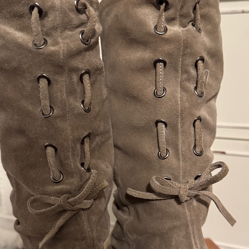 Melin Taupe Lace Up Wedge Boots